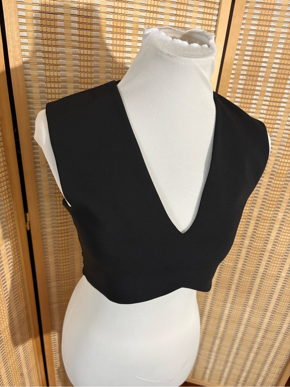 Zara Black V-Neck Cropped Shell